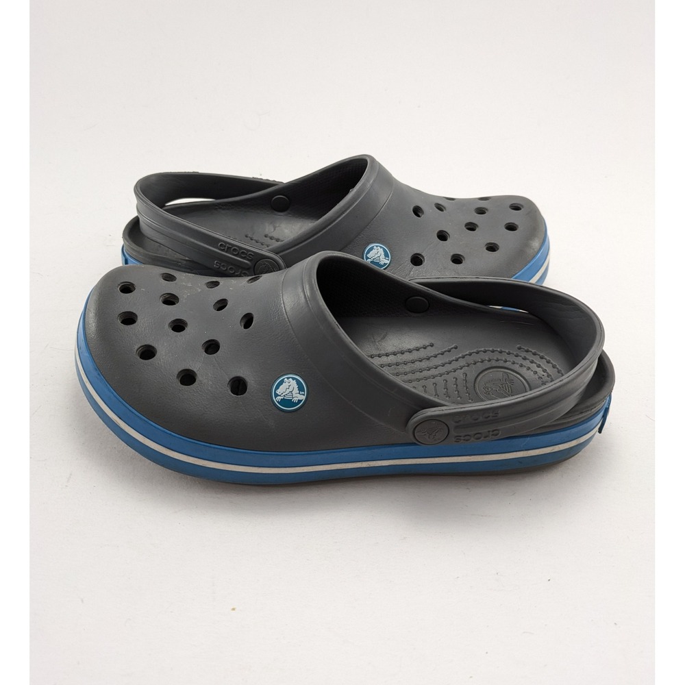 Unisex Crocs Crocband Charcoal Gray Ocean Blue Slip On Comfort Shoes Size 7M 9W